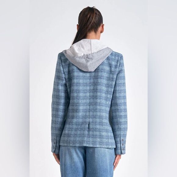 Elan Blue Plaid Long-Sleeve Layered Blazer Hoodie - Picture 2 of 8